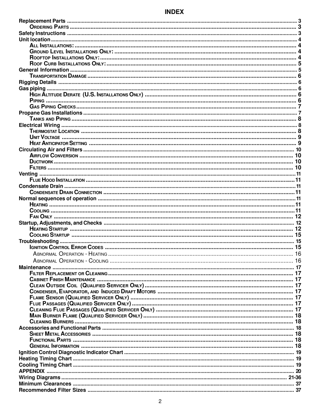 Goodman Mfg GPG13 installation manual Index 