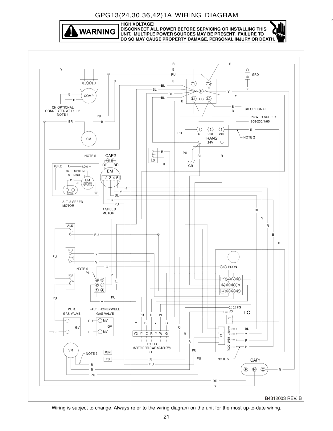 Goodman Mfg installation manual GPG1324,30,36,421A Wiring Diagram 