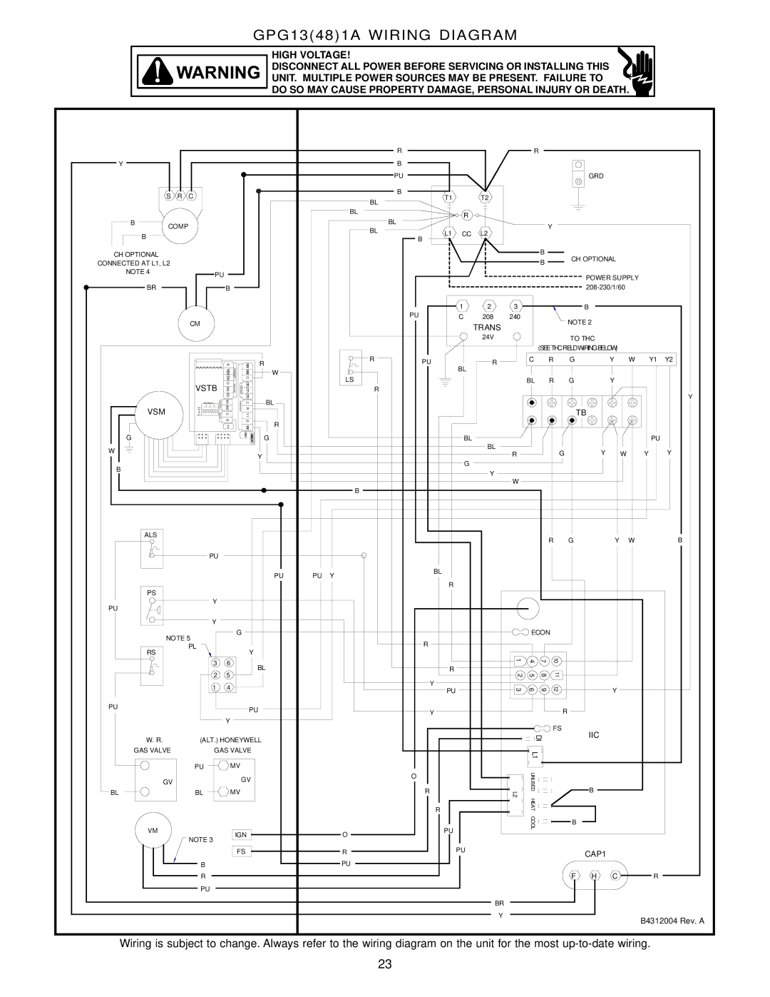 Goodman Mfg installation manual GPG13481A Wiring Diagram 