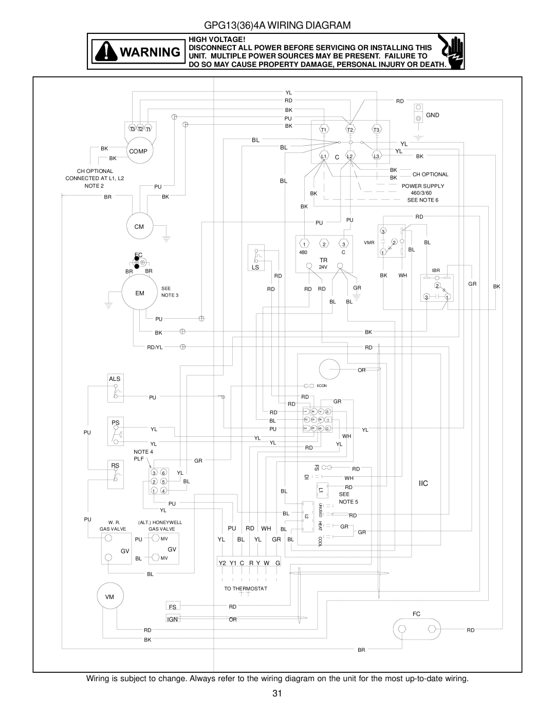 Goodman Mfg installation manual GPG13364A Wiring Diagram, GND Comp 