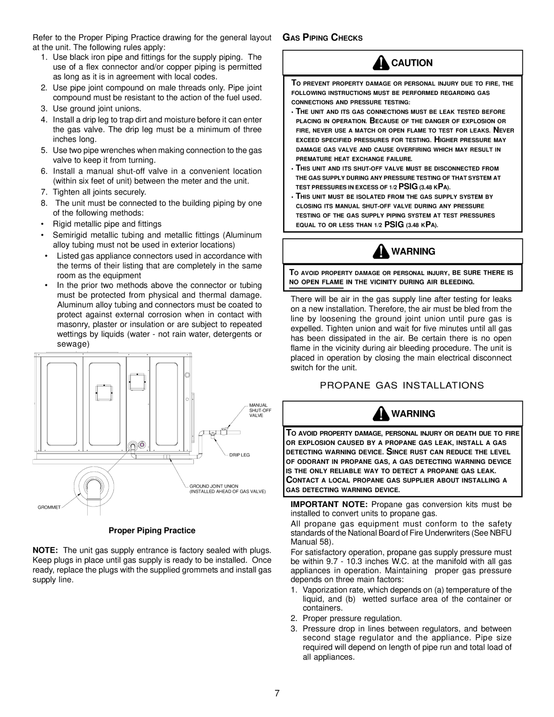 Goodman Mfg GPG13 installation manual Proper Piping Practice, GAS Piping Checks 