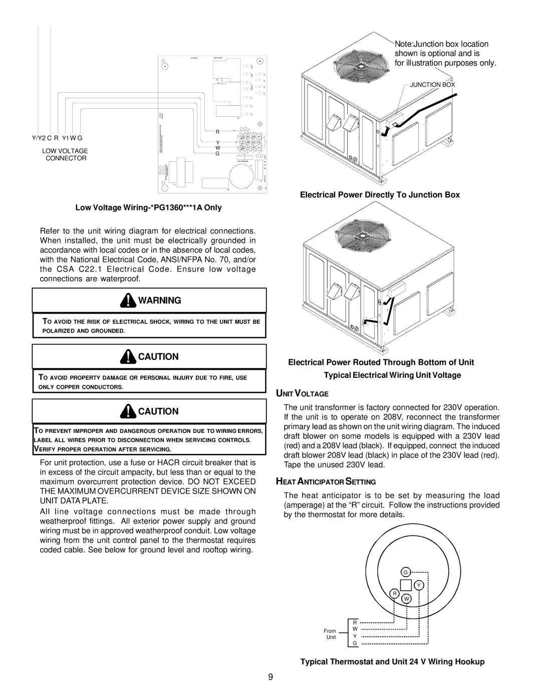 Goodman Mfg GPG13 installation manual Typical Thermostat and Unit 24 V Wiring Hookup, Y2 C R Y1 W G 