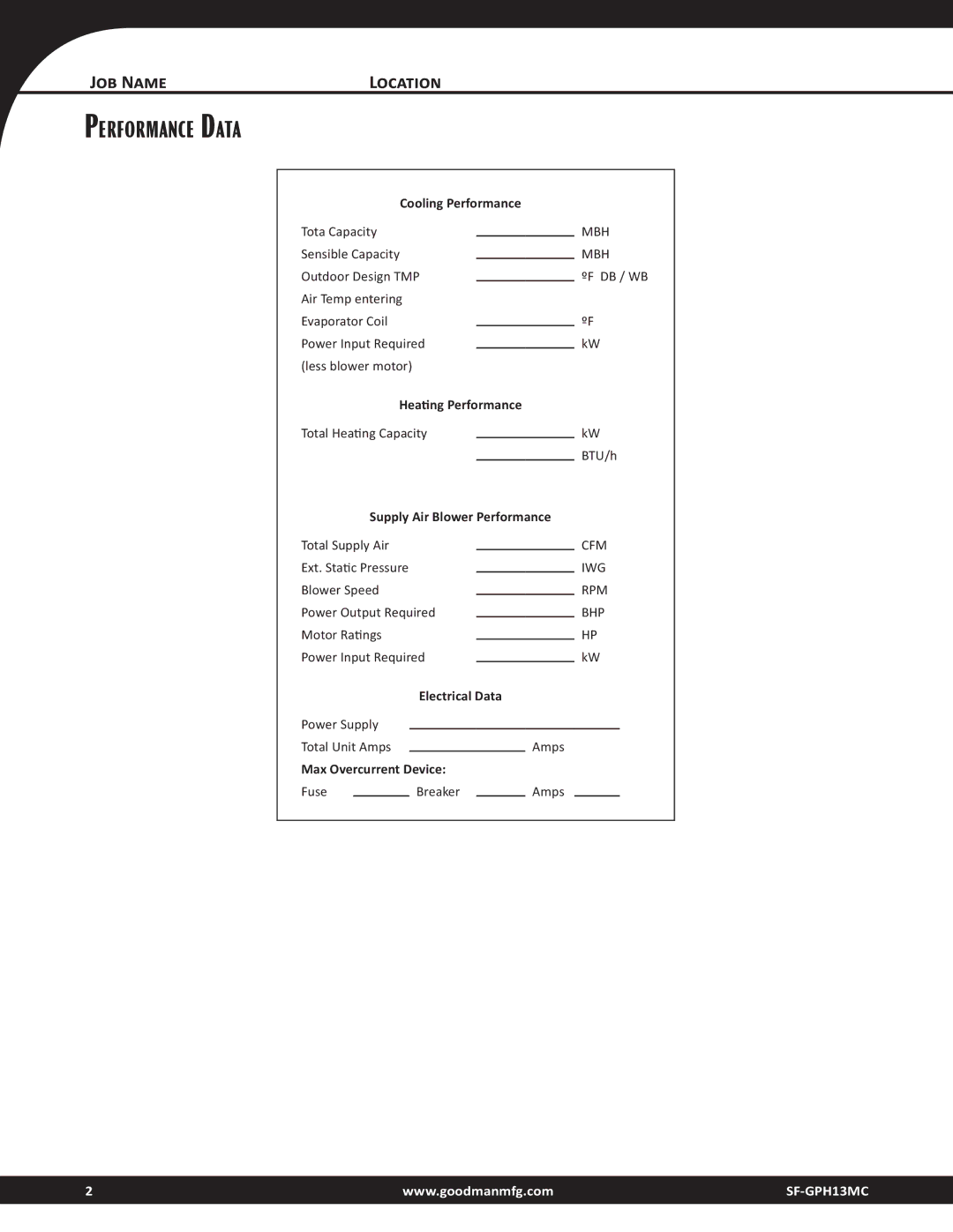 Goodman Mfg GPH13M dimensions Performance Data 