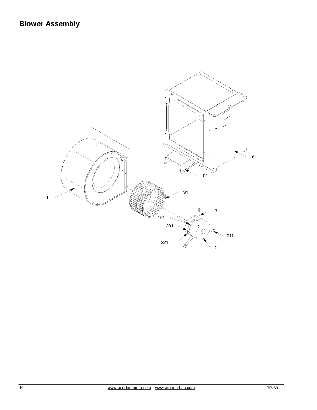 Goodman Mfg GPH1430H41AB, GPH1442H41AB, GPH1436H41AB, GPH1424H41AB, GPH1448H41AB, GPH1460H41AB manual Blower Assembly 