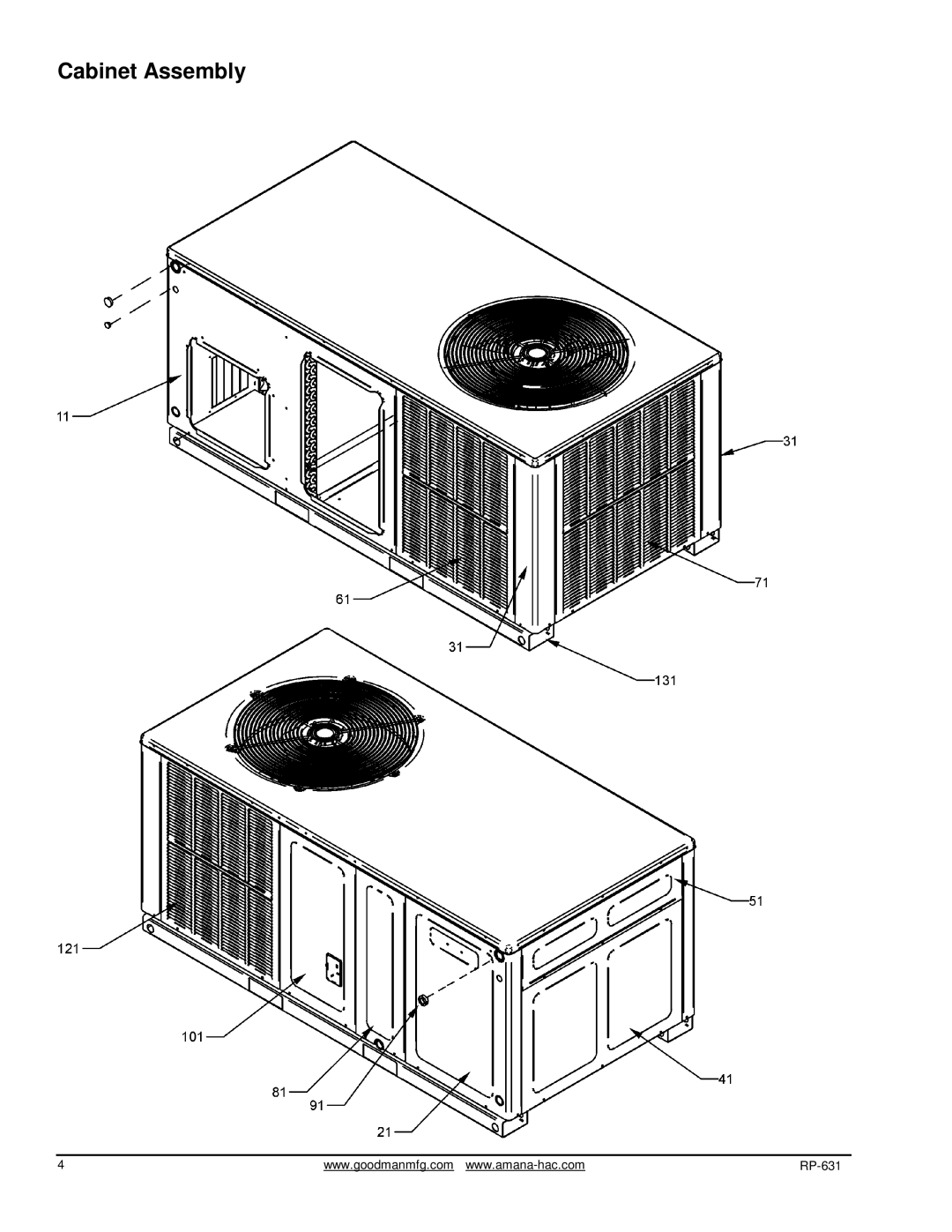 Goodman Mfg GPH1430H41AB, GPH1442H41AB, GPH1436H41AB, GPH1424H41AB, GPH1448H41AB, GPH1460H41AB manual Cabinet Assembly 