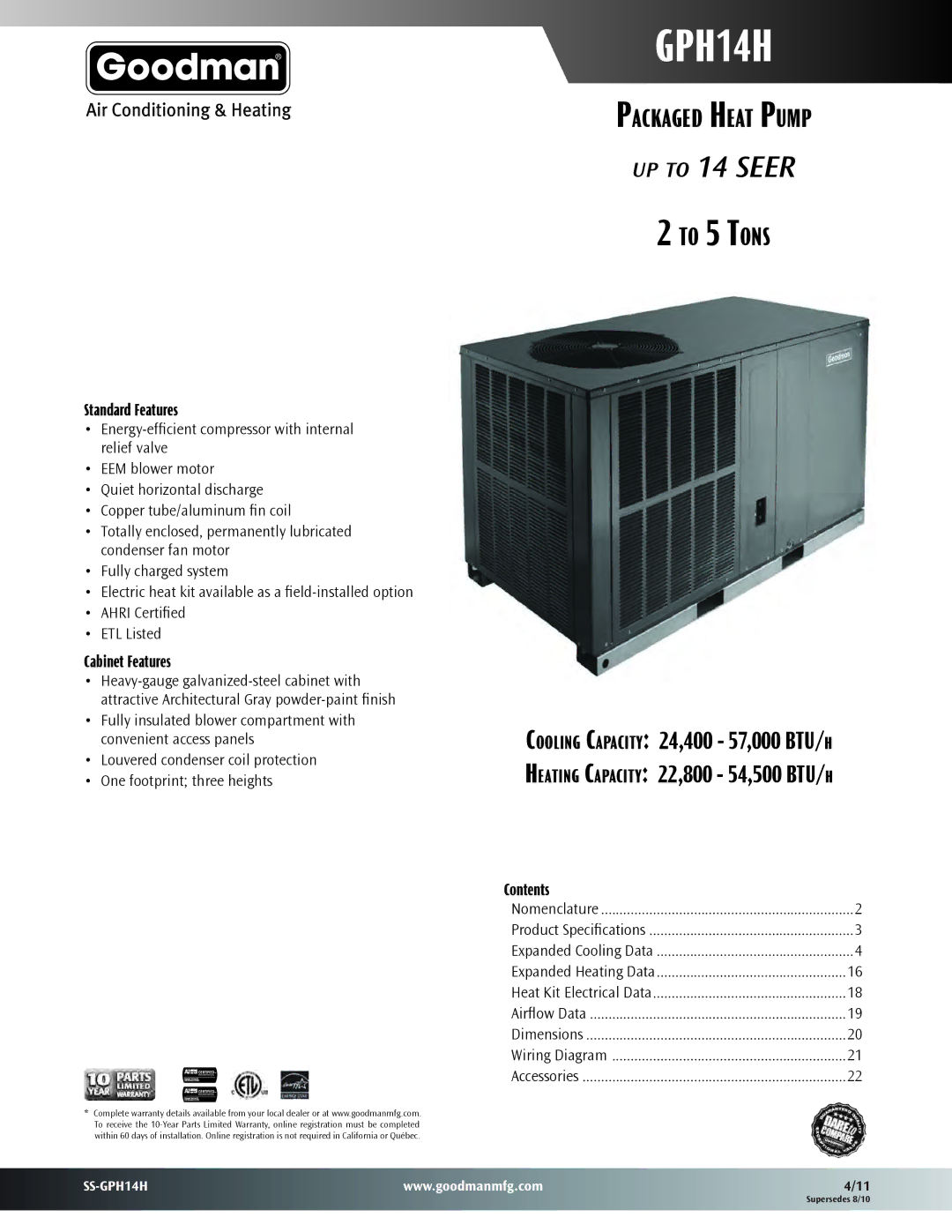 Goodman Mfg GPH14H dimensions 