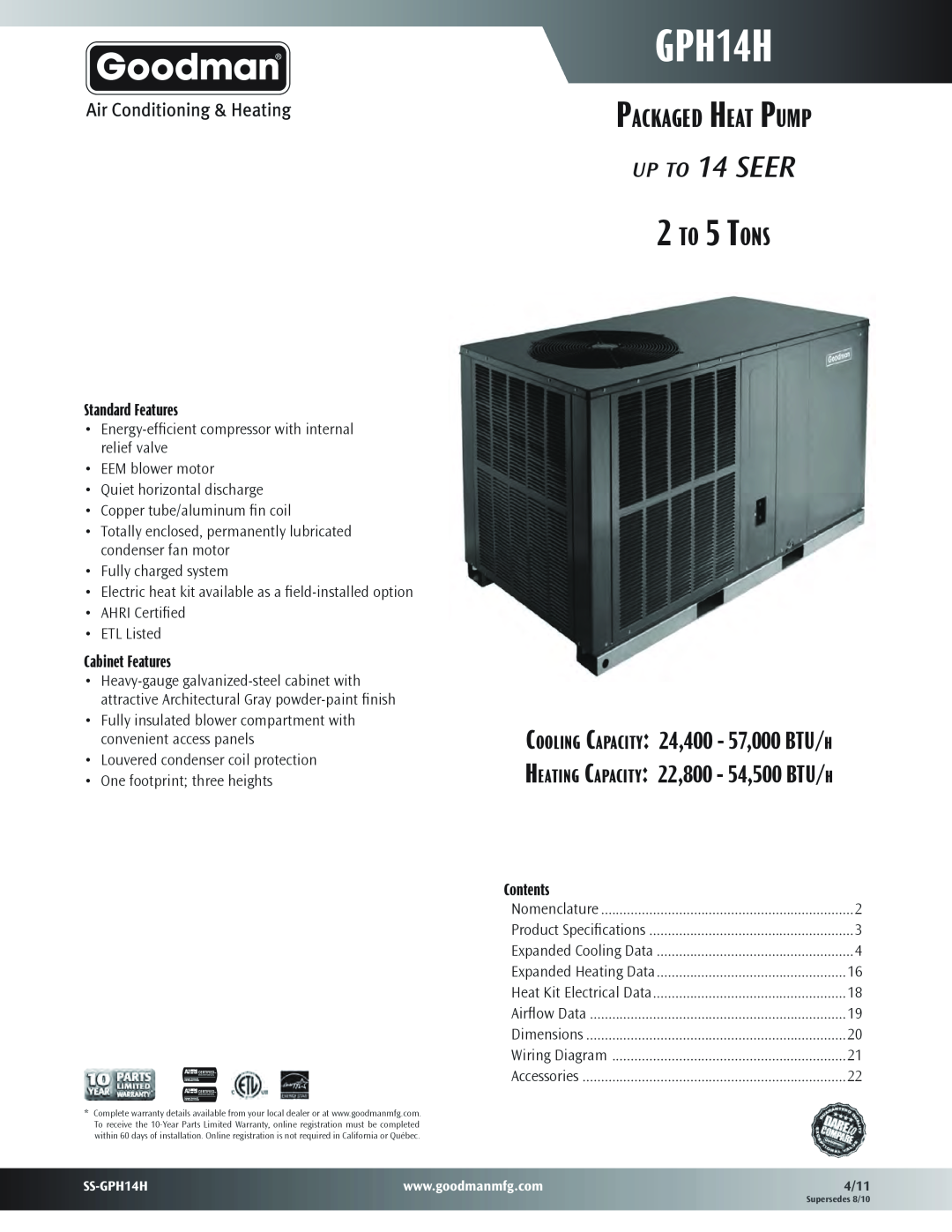 Goodman Mfg Air Conditioning and Heat Pump Packaged Units manual GPC14H and GPH14H, UPTO 14 SEER 