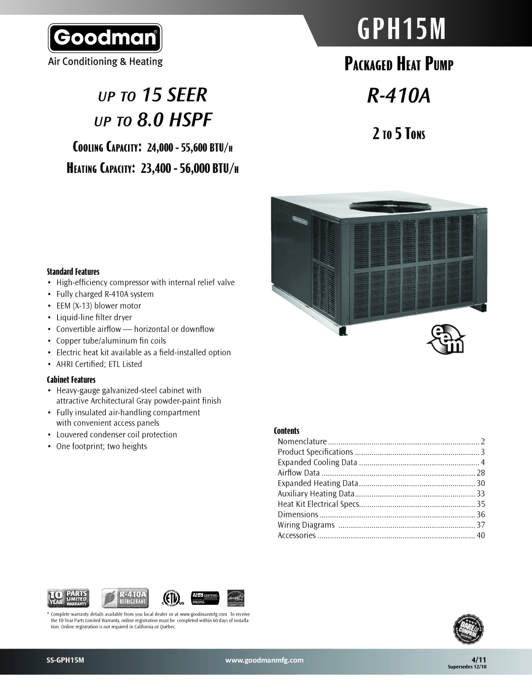 Goodman Mfg GPH15M warranty 