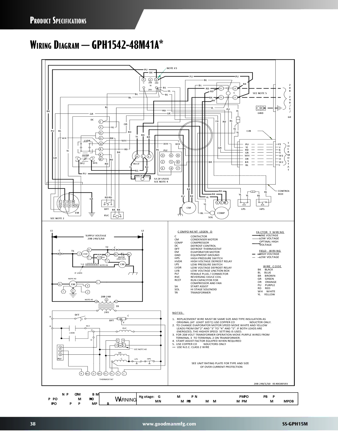 Goodman Mfg GPH15M warranty Wiring Diagram GPH1542-48M41A 