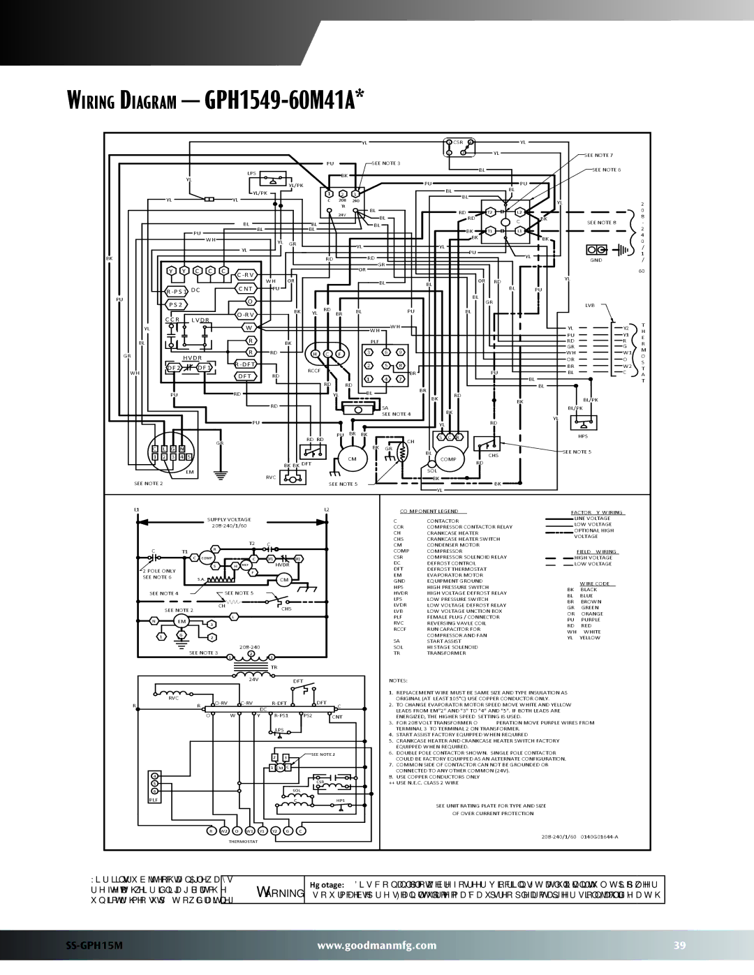 Goodman Mfg GPH15M warranty Wiring Diagram GPH1549-60M41A 