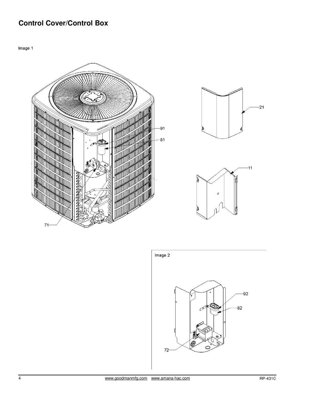 Goodman Mfg GSC13 manual Control Cover/Control Box 