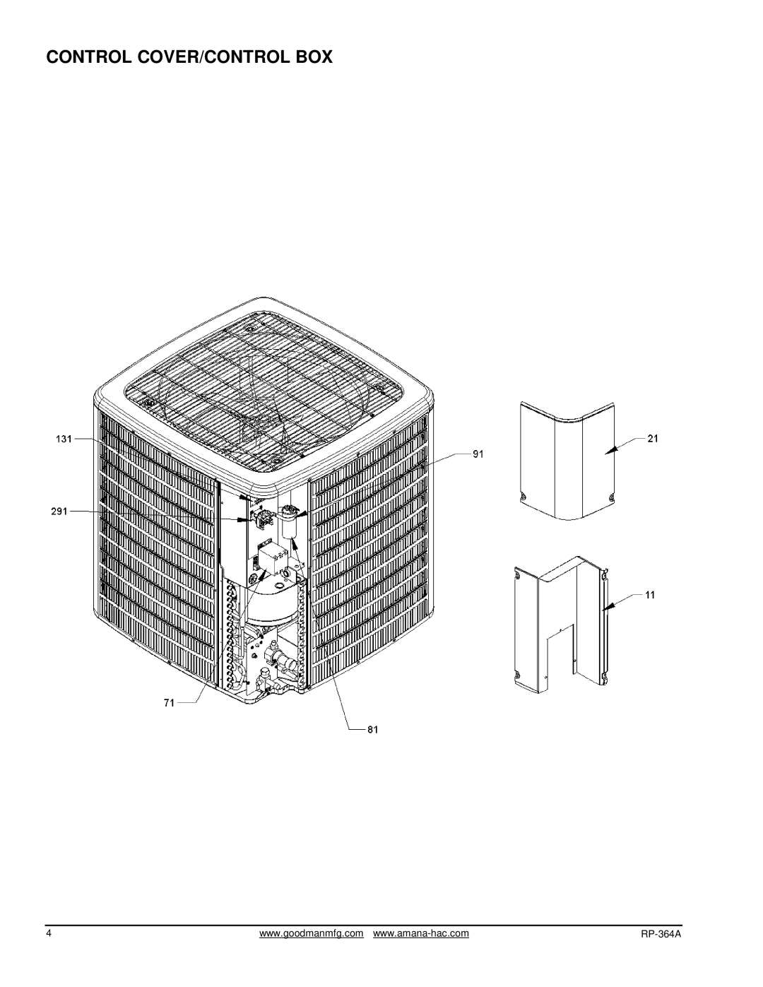 Goodman Mfg GSH 10 SEER manual Control COVER/CONTROL BOX 