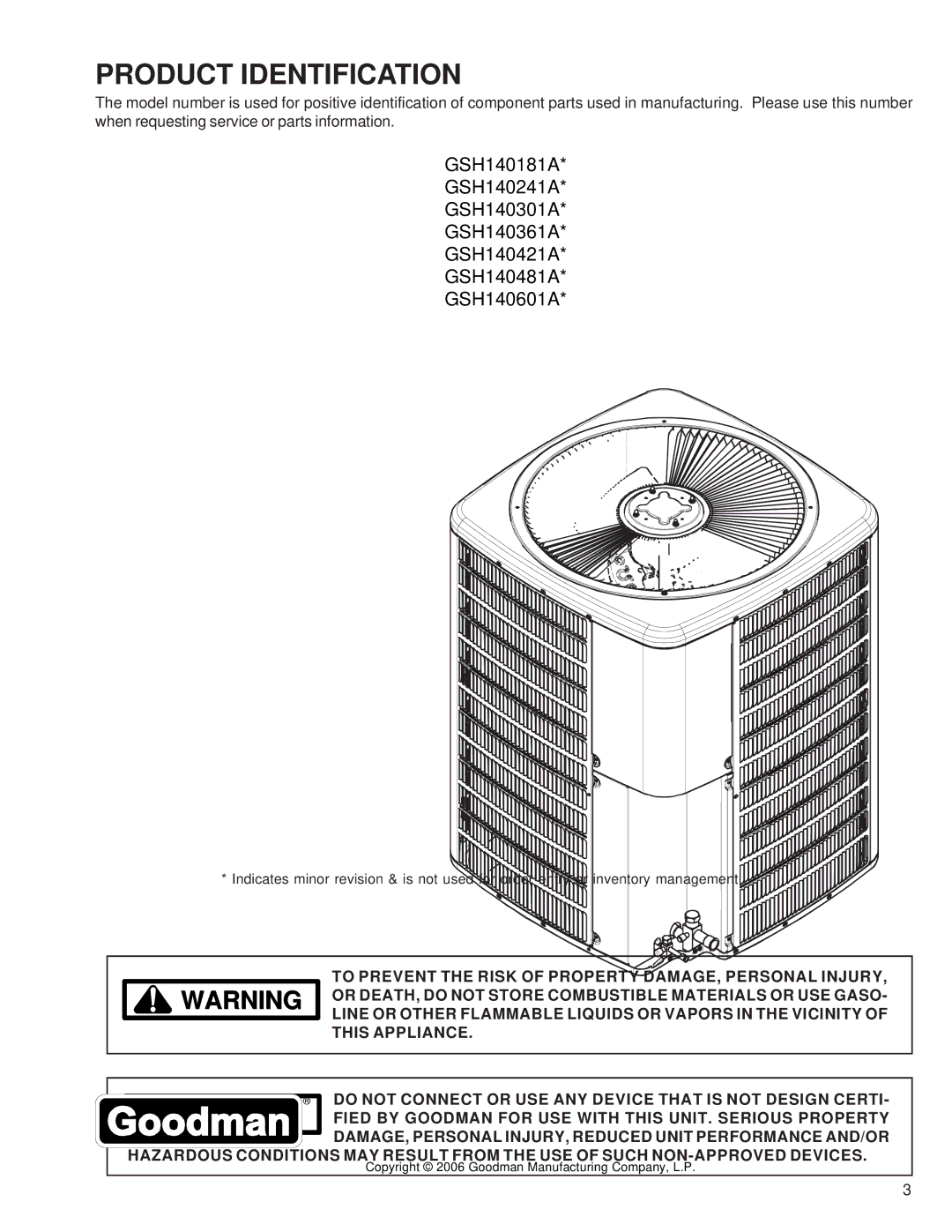 Goodman Mfg GSH140361A, GSH140301A, GSH140241A, GSH140181A, RT6213004, GSC140481A, GSC140421A, GSC140601A Product Identification 