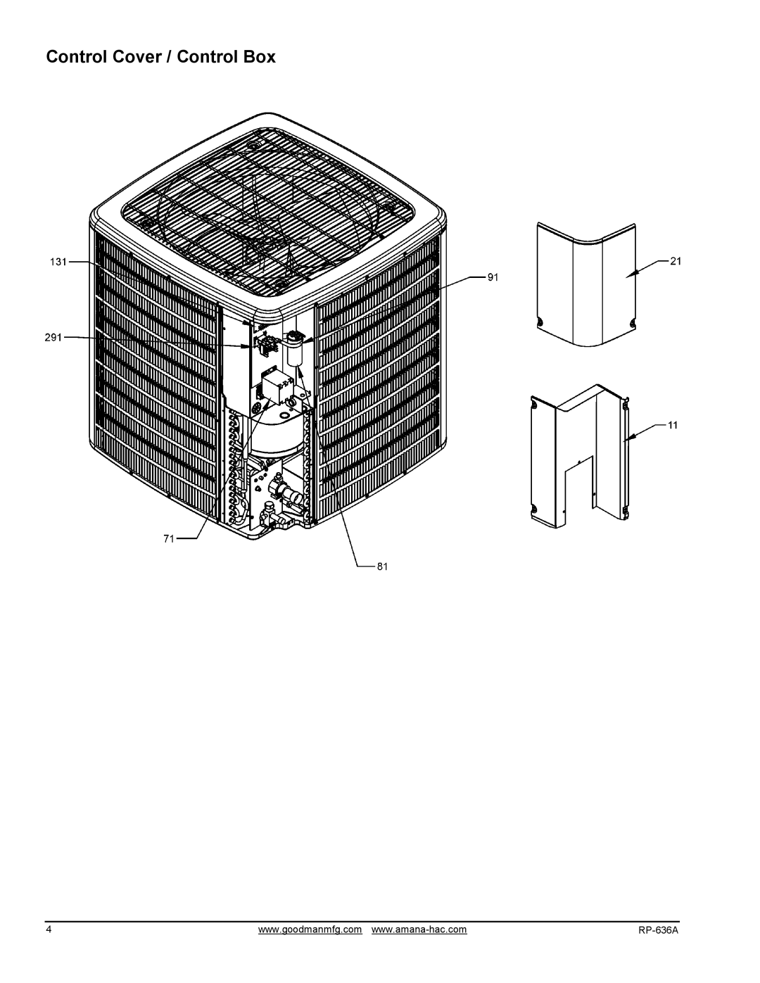 Goodman Mfg GSZ111204AA, GSZ111203AA, gsz11 remote heat pumps, GSZ111203AB, GSZ111204AB manual Control Cover / Control Box 