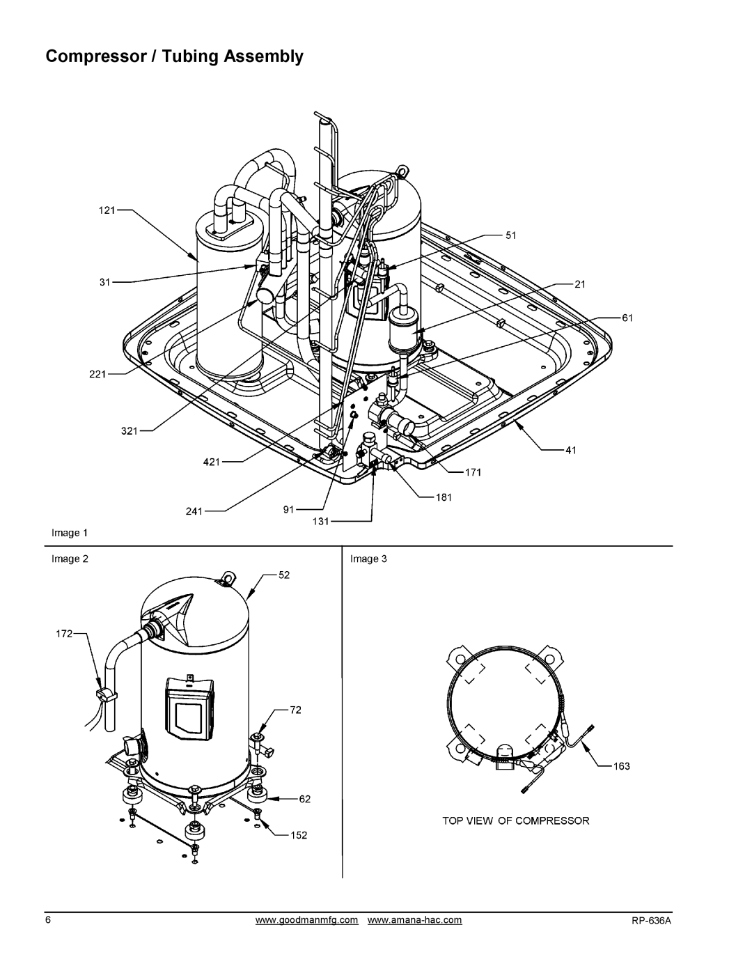 Goodman Mfg GSZ110904AA, GSZ111203AA, gsz11 remote heat pumps, GSZ111203AB, GSZ111204AB manual Compressor / Tubing Assembly 