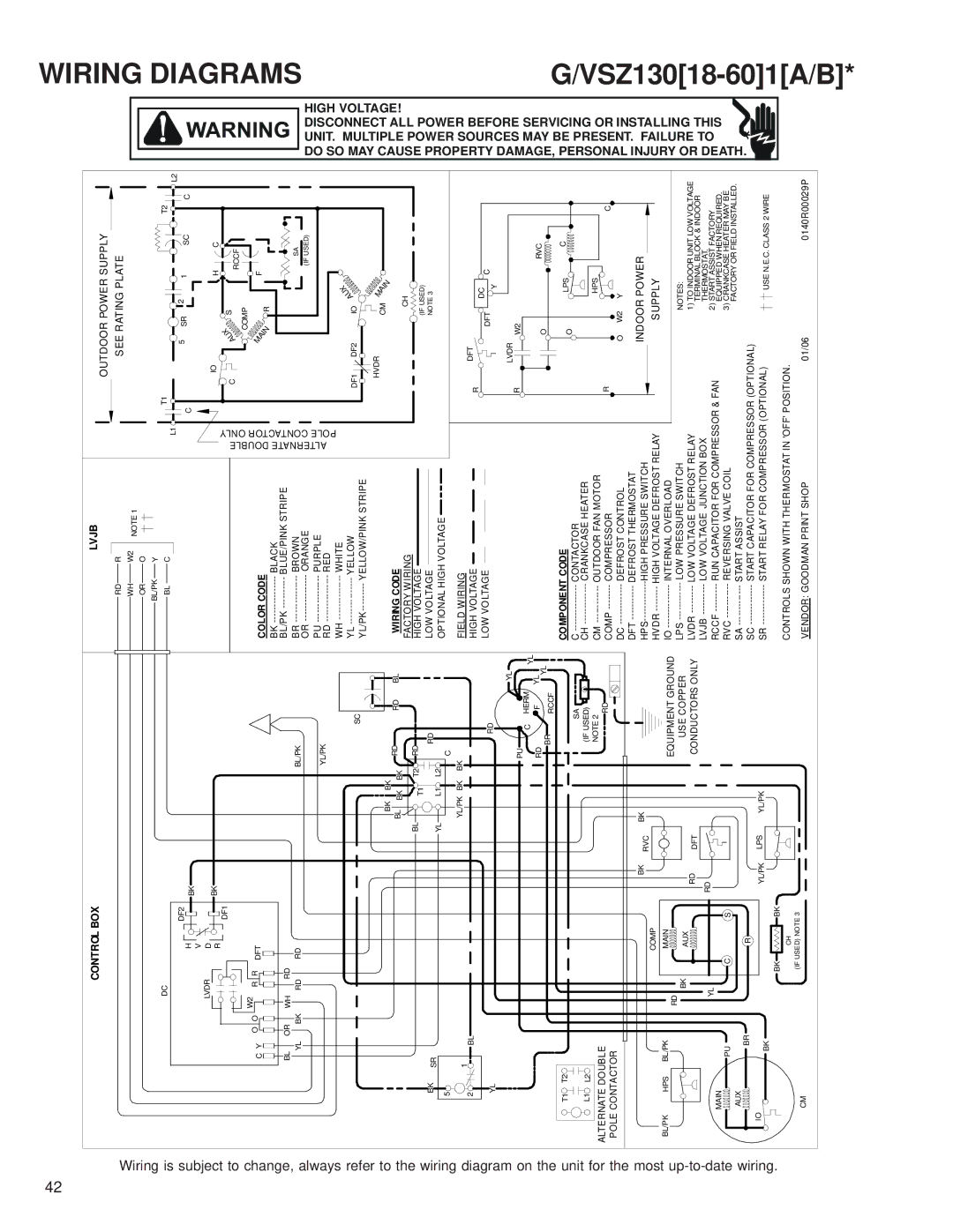 Goodman Mfg GSZ/VSZ 13 SEER service manual Wiring, VSZ13018-601A/B 