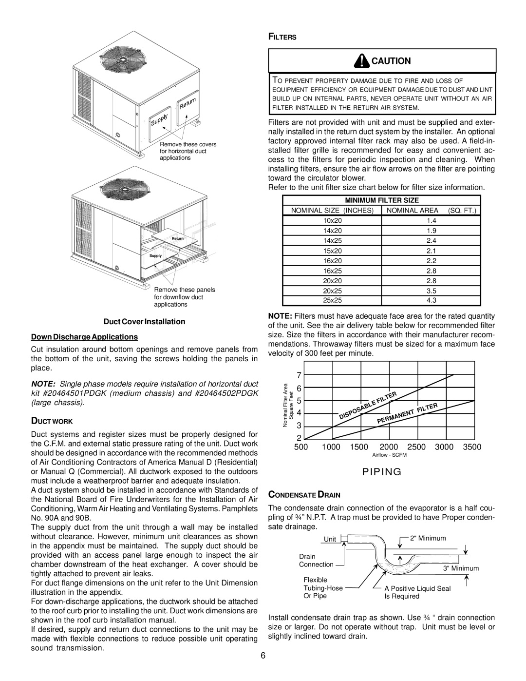 Goodman Mfg IO - 395 Piping, Duct Cover Installation Down Discharge Applications, Duct Work, Filters, Condensate Drain 