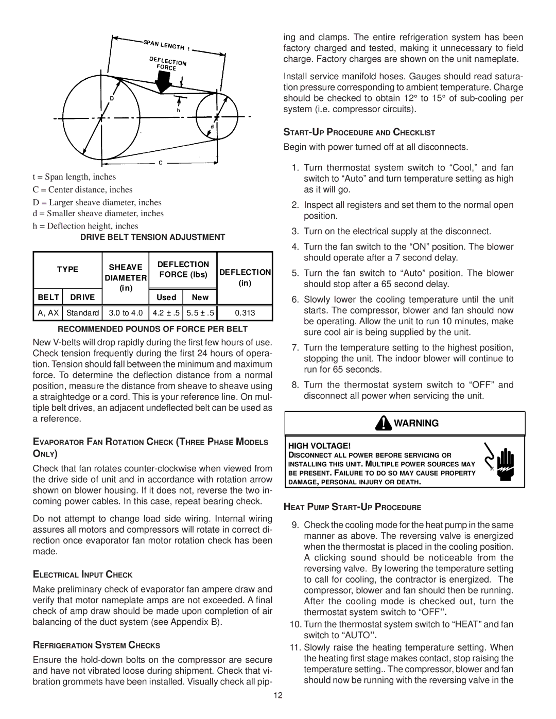 Goodman Mfg IO-354B installation instructions Drive Belt Tension Adjustment 