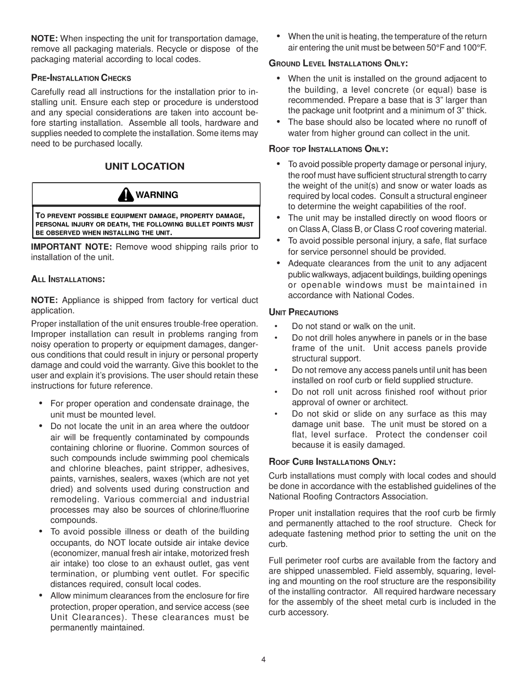 Goodman Mfg IO-354B installation instructions Unit Location 