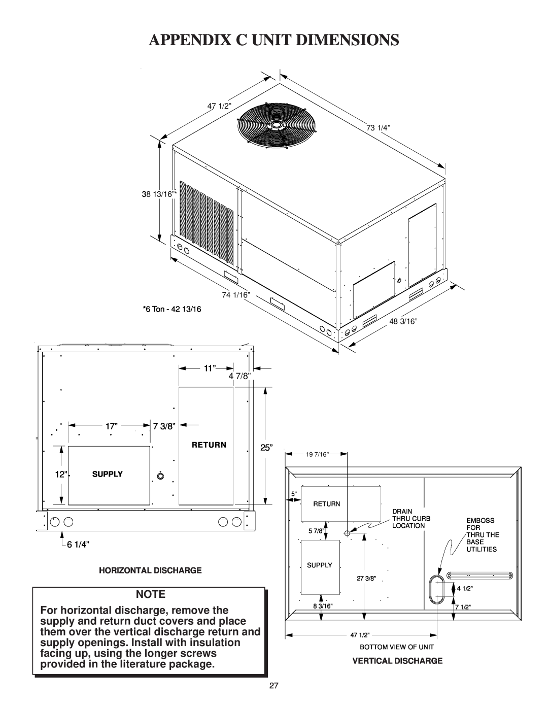 Goodman Mfg IO-354B installation instructions Appendix C Unit Dimensions, 4 7/8”, 7 3/8”, 6 1/4” 