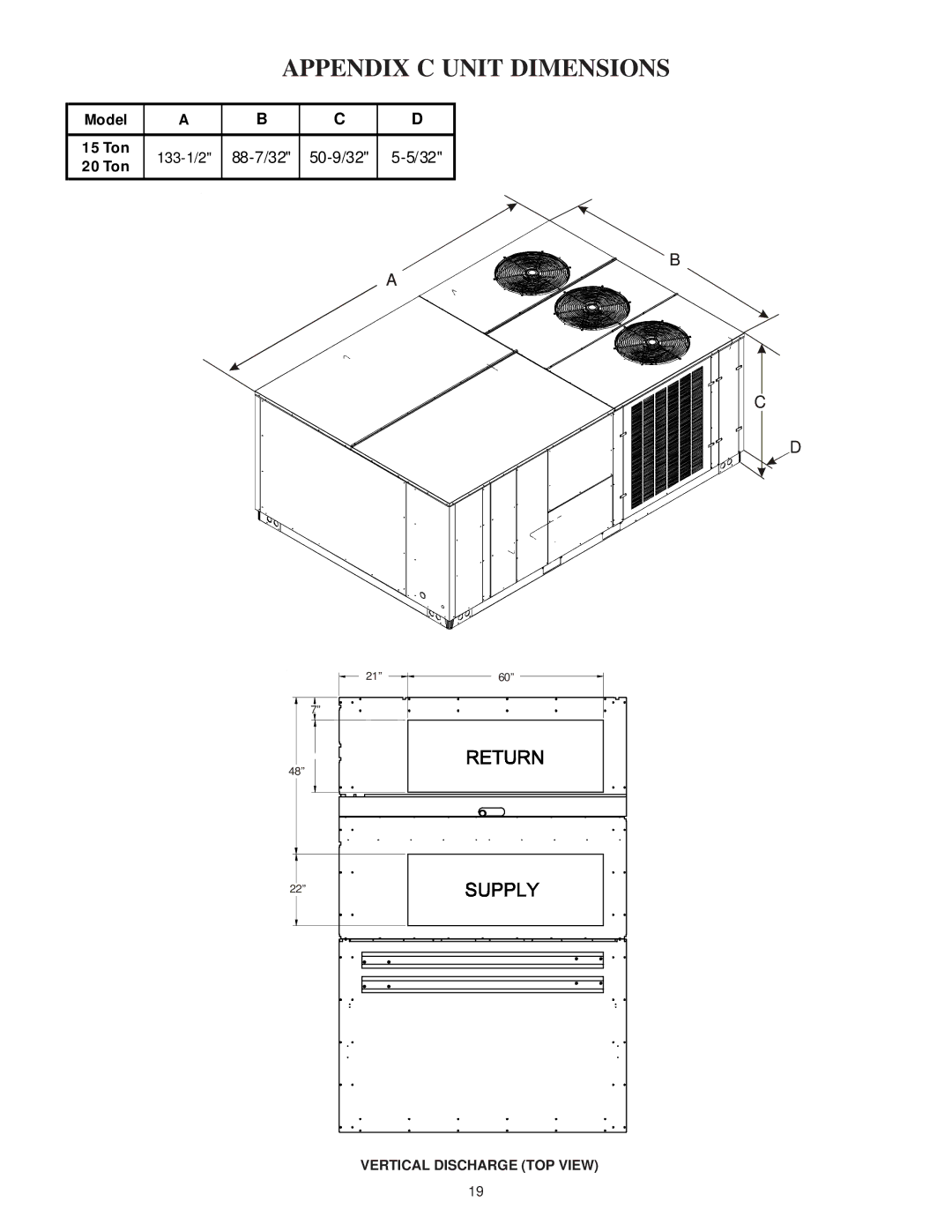 Goodman Mfg IO-367B installation instructions Appendix C Unit Dimensions 