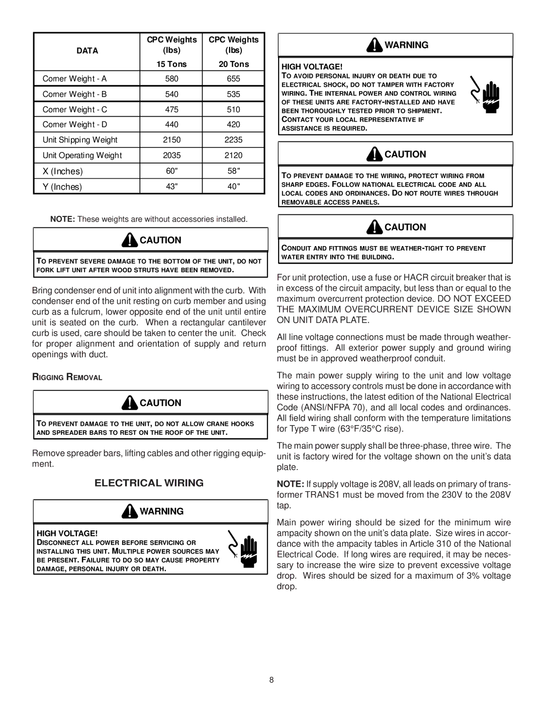 Goodman Mfg IO-367B installation instructions Electrical Wiring, Data, Rigging Removal 