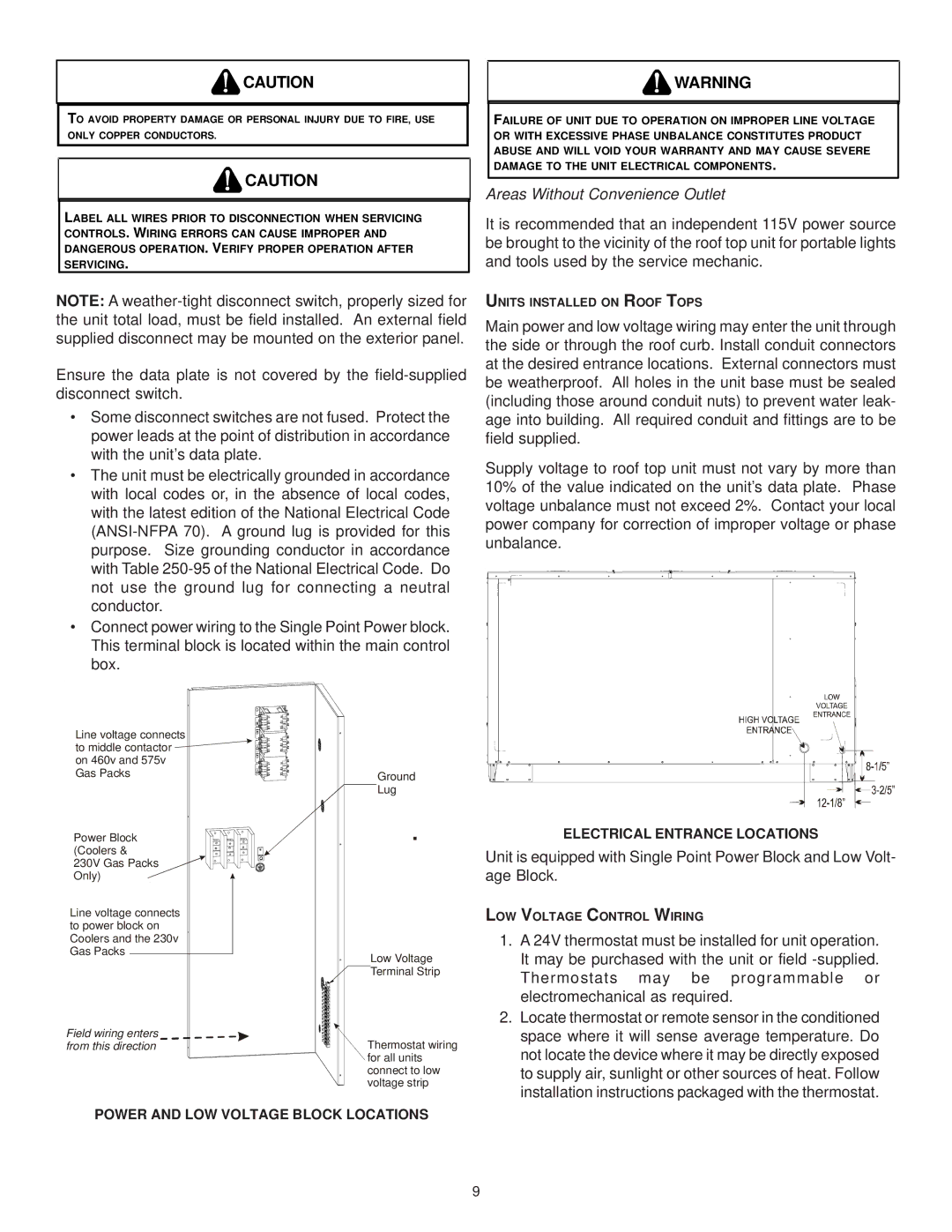 Goodman Mfg IO-367B installation instructions Units Installed on Roof Tops, LOW Voltage Control Wiring 