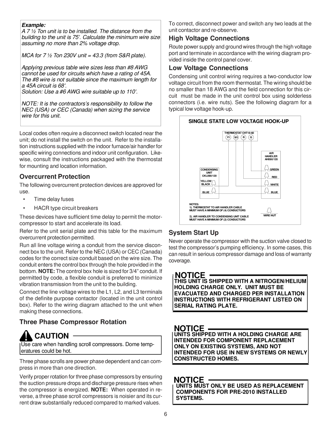 Goodman Mfg IO-402G, CONDENSING AC UNIT SINGLE / THREE PHASE AIR CONDITIONERS Single State LOW Voltage HOOK-UP 