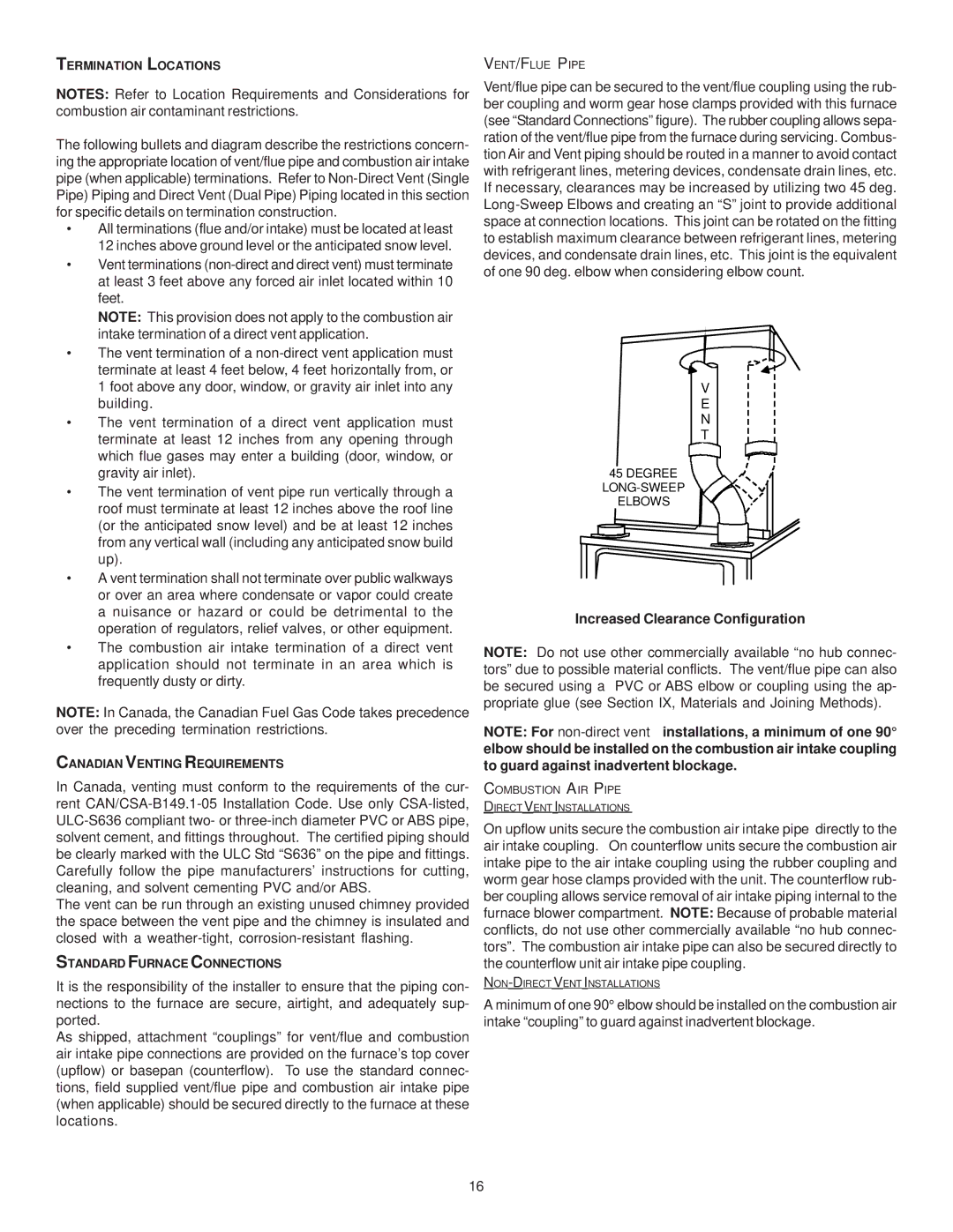 Goodman Mfg MH95/ACSH96/AMEH96/ GCH95/GME95/GCH9 Increased Clearance Configuration, Termination Locations 