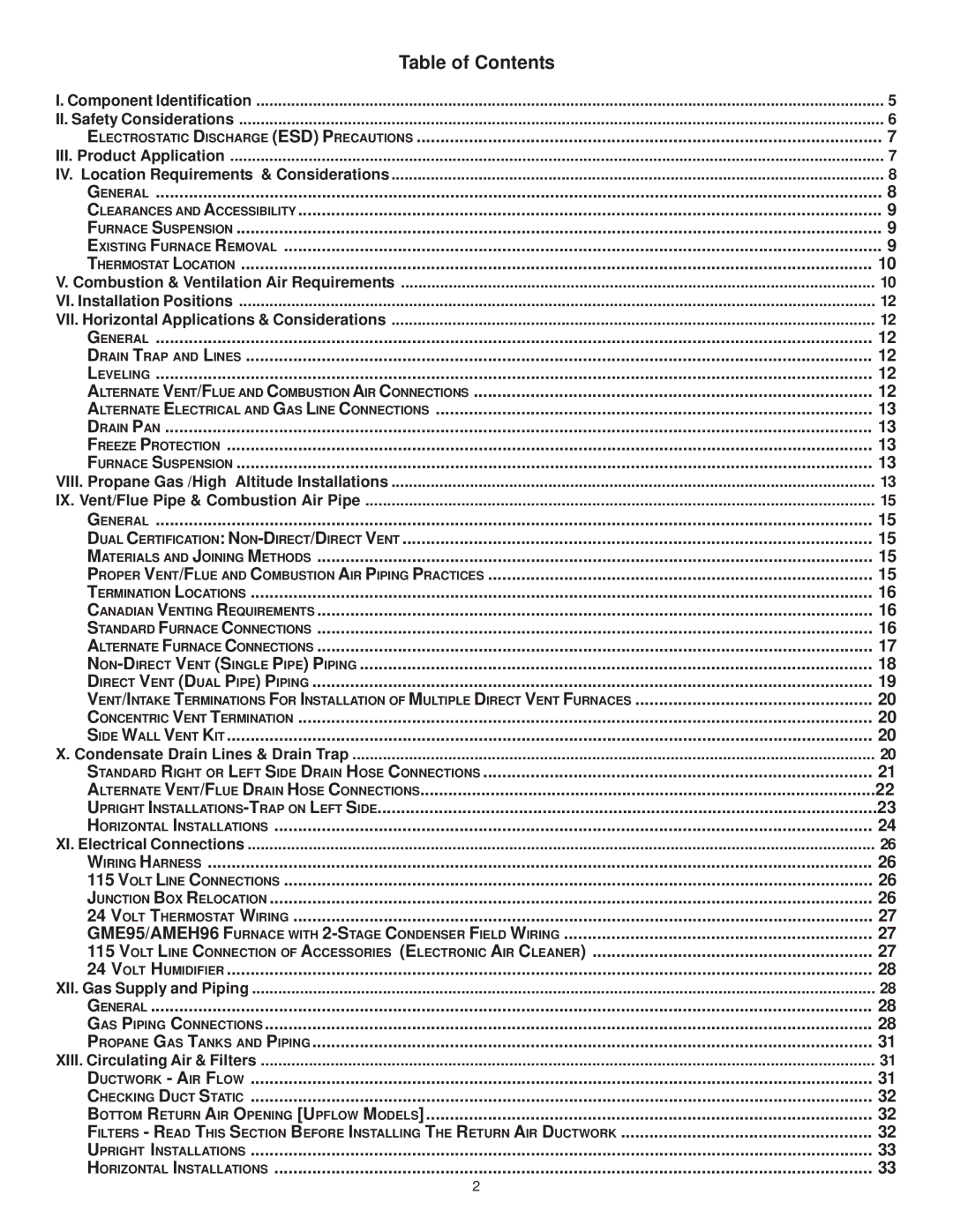 Goodman Mfg MH95/ACSH96/AMEH96/ GCH95/GME95/GCH9, GAS-FIRED WARM AIR FURNACE installation instructions Table of Contents 