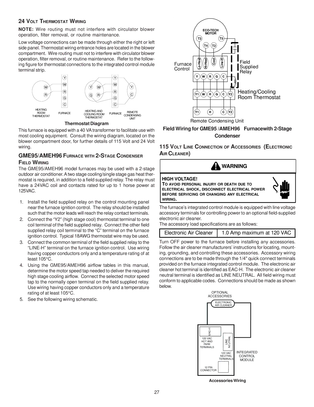 Goodman Mfg GAS-FIRED WARM AIR FURNACE Thermostat Diagram, Field Wiring for GME95 /AMEH96 Furnacewith 2-Stage 