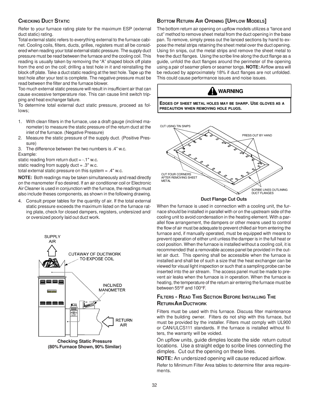 Goodman Mfg MH95/ACSH96/AMEH96/ GCH95/GME95/GCH9 Checking Static Pressure 80% Furnace Shown, 90% Similar 