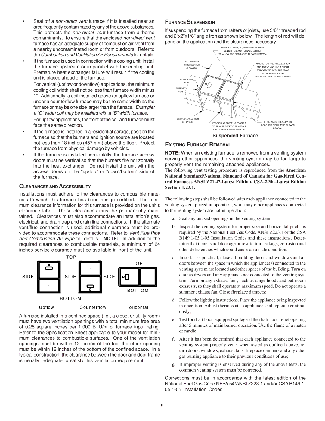 Goodman Mfg GAS-FIRED WARM AIR FURNACE Suspended Furnace, Clearances and Accessibility, Furnace Suspension 