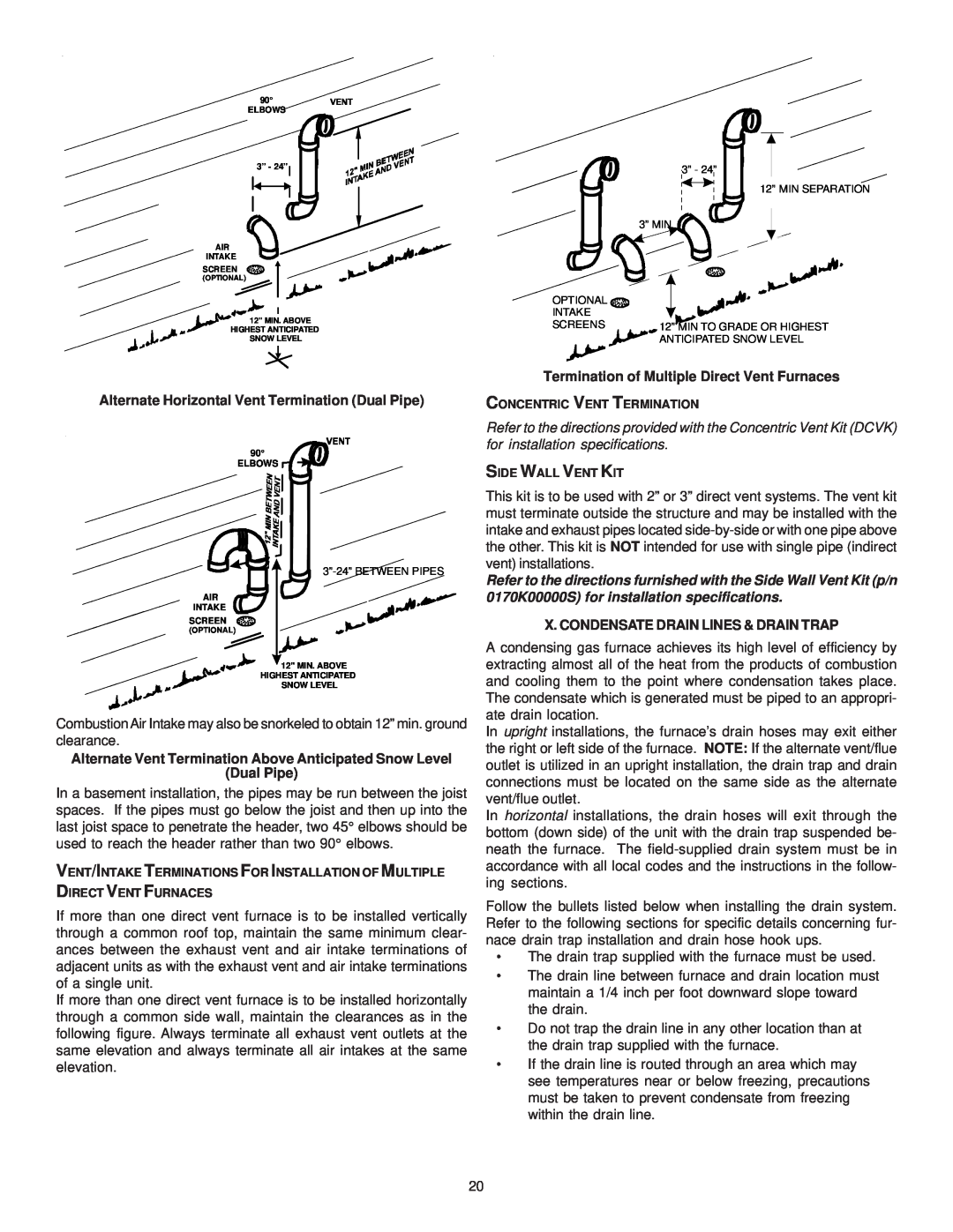 Goodman Mfg MH95/ACSH96/AMEH96/ GCH95/GME95/GCH9 installation instructions Alternate Horizontal Vent Termination Dual Pipe 