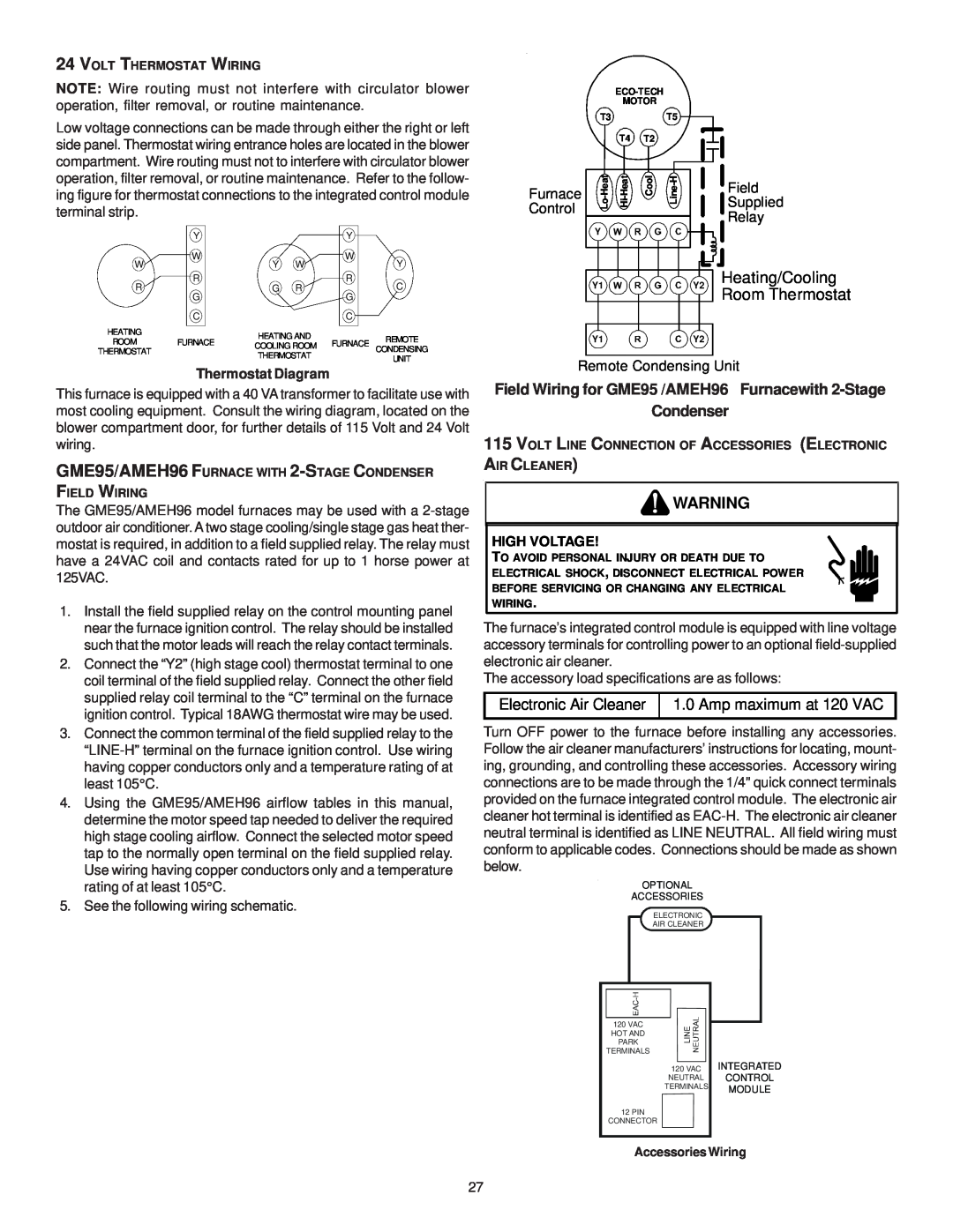 Goodman Mfg GAS-FIRED WARM AIR FURNACE Heating/Cooling, Room Thermostat, Condenser, Thermostat Diagram, Furnace, Supplied 