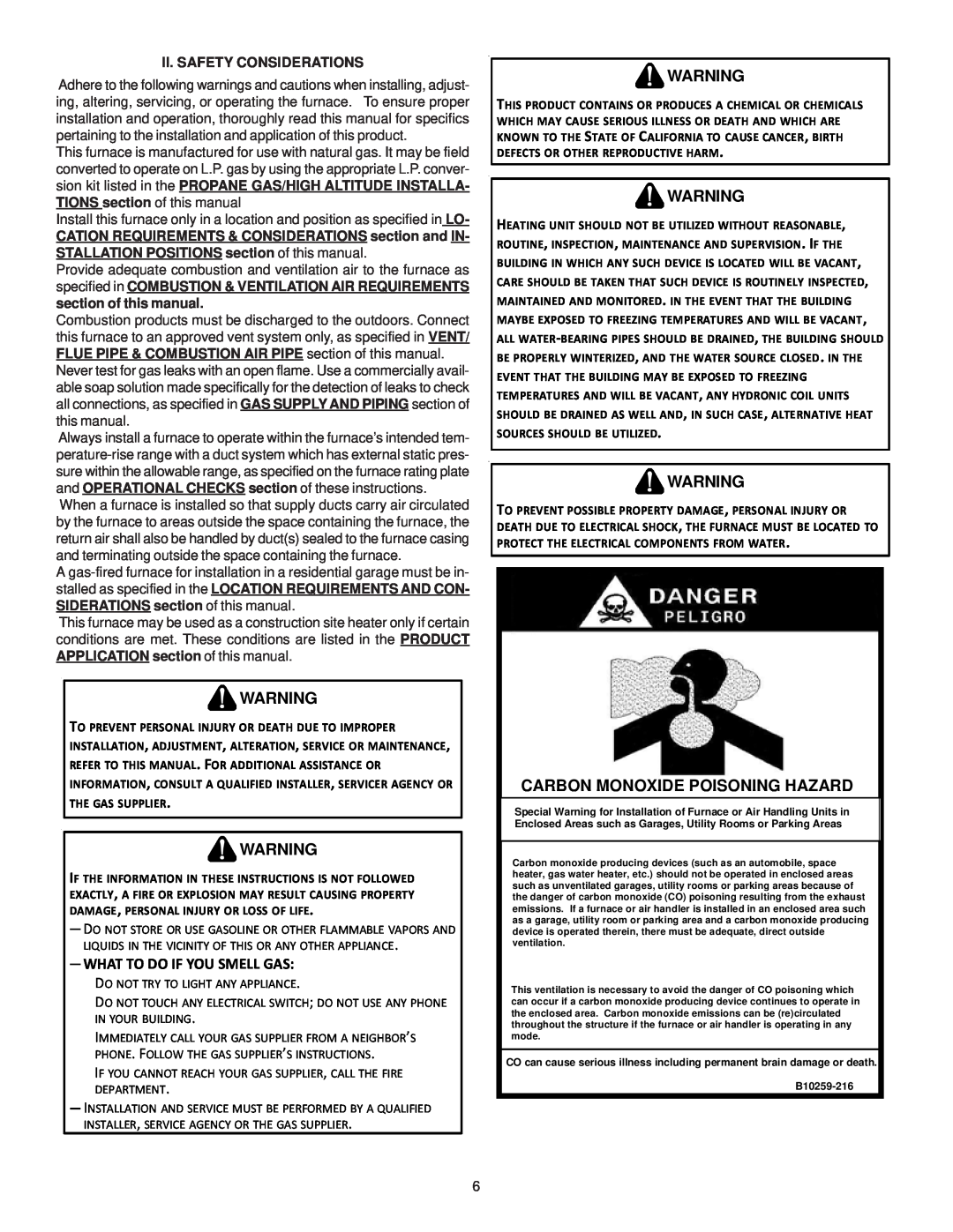 Goodman Mfg MH95/ACSH96/AMEH96/ GCH95/GME95/GCH9 Carbon Monoxide Poisoning Hazard, What To Do If You Smell Gas 