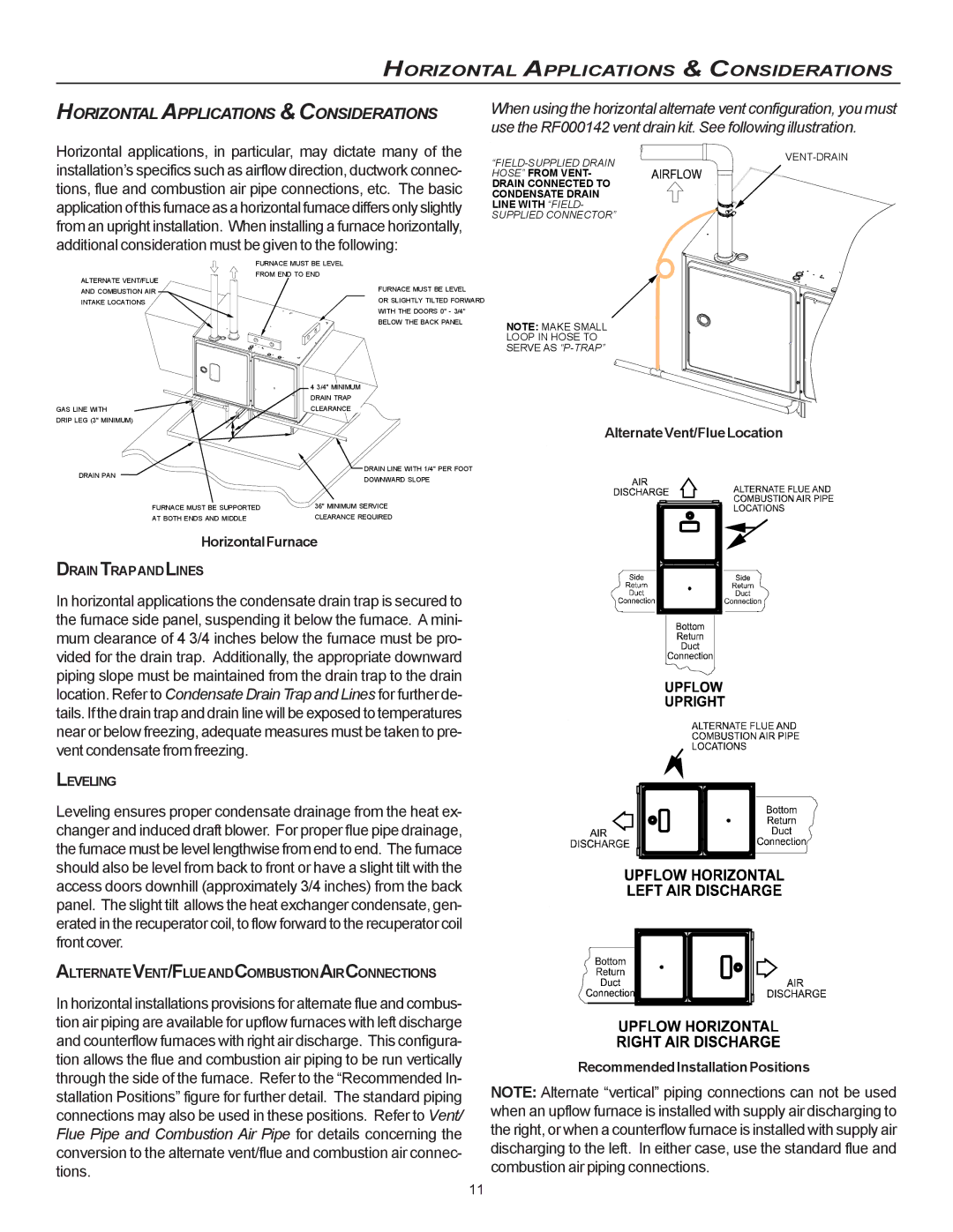 Goodman Mfg CVC9/95, MVC95 installation instructions Horizontal Applications & Considerations, HorizontalFurnace 