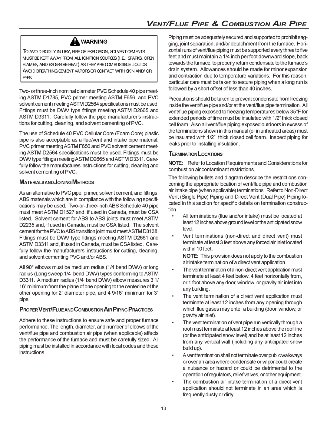 Goodman Mfg CVC9/95 Materialsandjoiningmethods, Propervent/Flueandcombustionairpipingpractices, Terminationlocations 