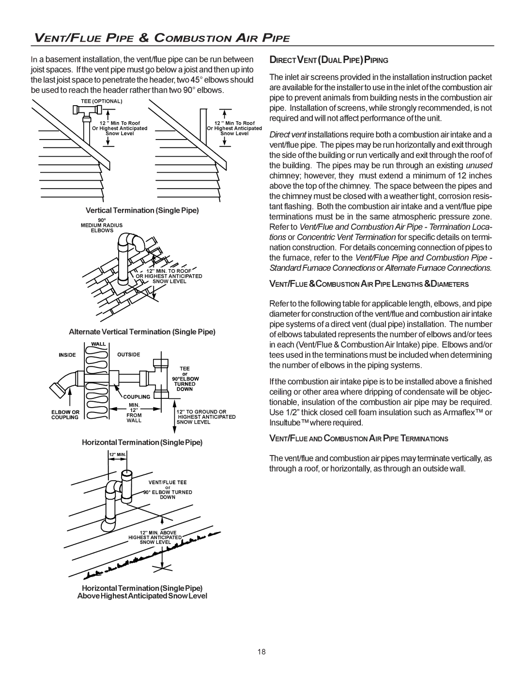 Goodman Mfg MVC95, CVC9/95 Alternate Vertical Termination Single Pipe, HorizontalTerminationSinglePipe 