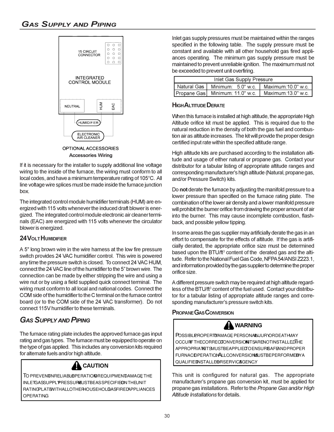 Goodman Mfg MVC95 GAS Supply and Piping, Accessories Wiring, 24VOLTHUMIDIFIER, Highaltitudederate, Propanegasconversion 