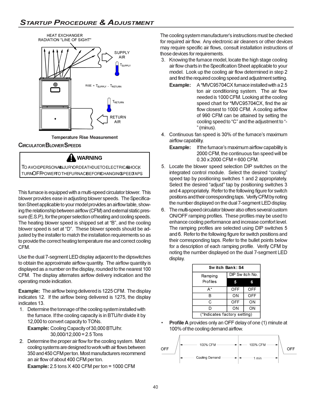 Goodman Mfg MVC95, CVC9/95 installation instructions Temperature Rise Measurement, Circulatorblowerspeeds 