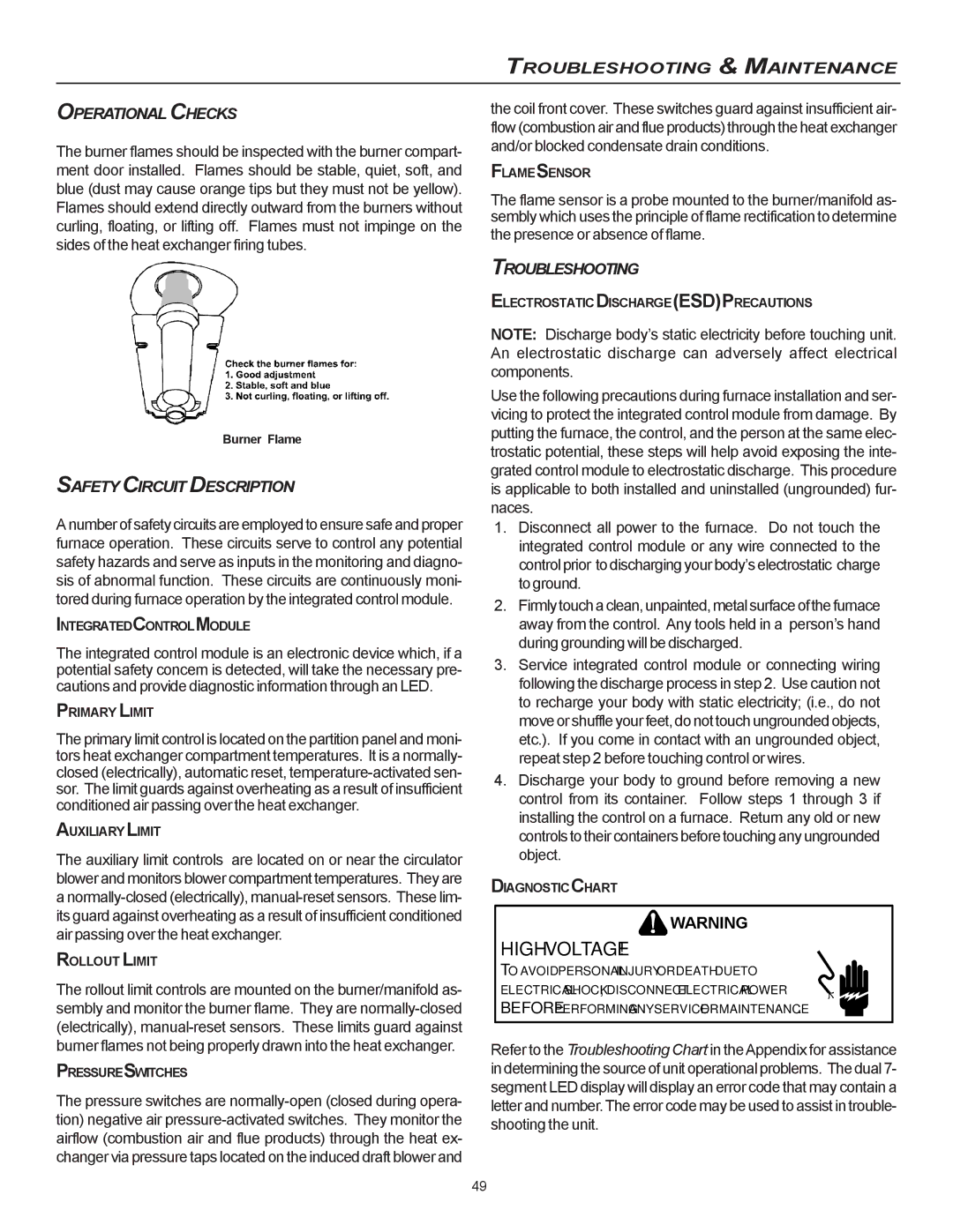 Goodman Mfg CVC9/95, MVC95 Troubleshooting & Maintenance Operational Checks, Safety Circuit Description 