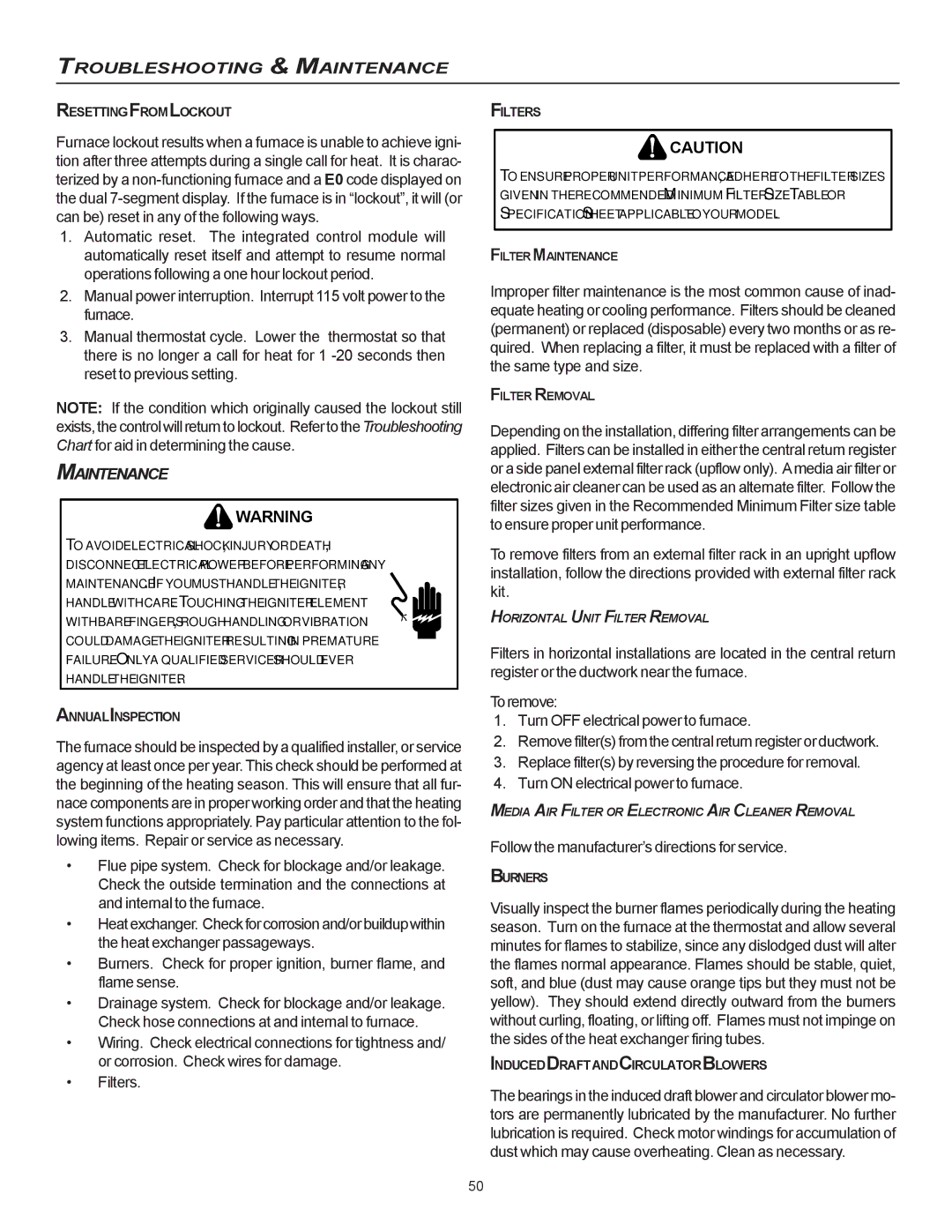 Goodman Mfg MVC95, CVC9/95 Troubleshooting & Maintenance, Follow the manufacturer’s directions for service 