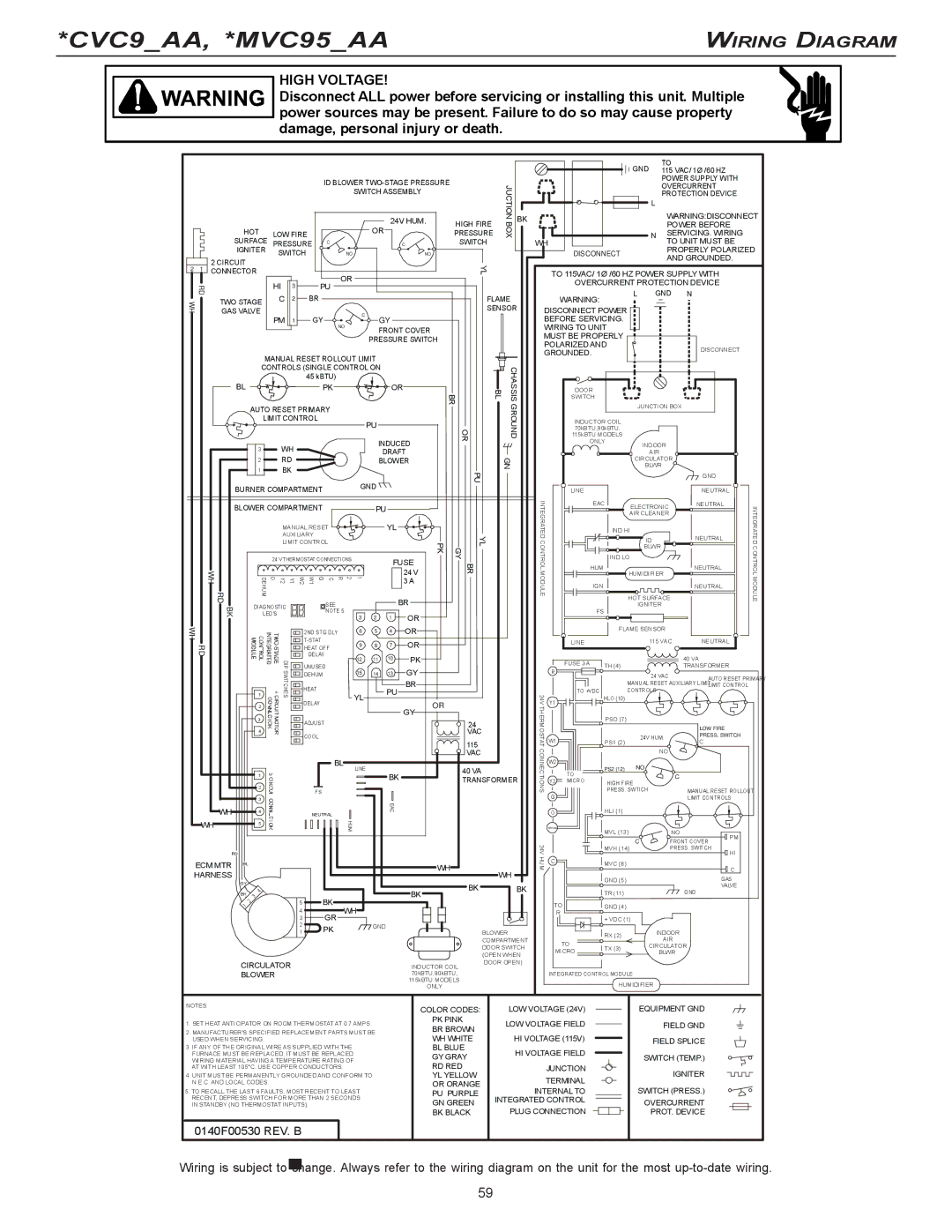 Goodman Mfg CVC9/95 installation instructions CVC9AA, *MVC95AA, Wiring Diagram 