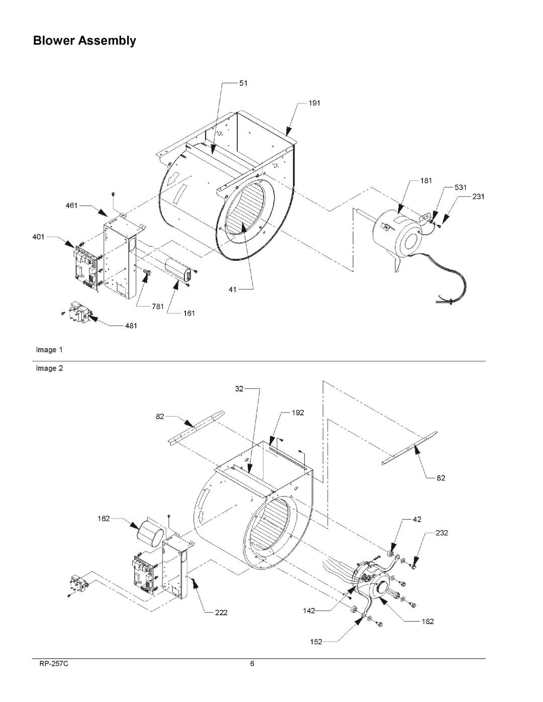 Goodman Mfg GMS90703BXA, P1256808F, GMS90453BXA, P1256804F, GMS91155DXA, P1256802F, P1256809F, P1256806F manual Blower Assembly 