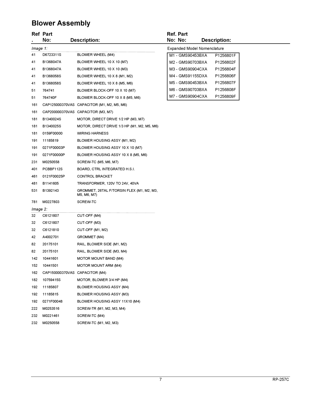 Goodman Mfg P1256806F, P1256808F, GMS90453BXA, P1256804F, GMS91155DXA, P1256802F, P1256809F, GMS90703BXA manual Blower Wheel M4 