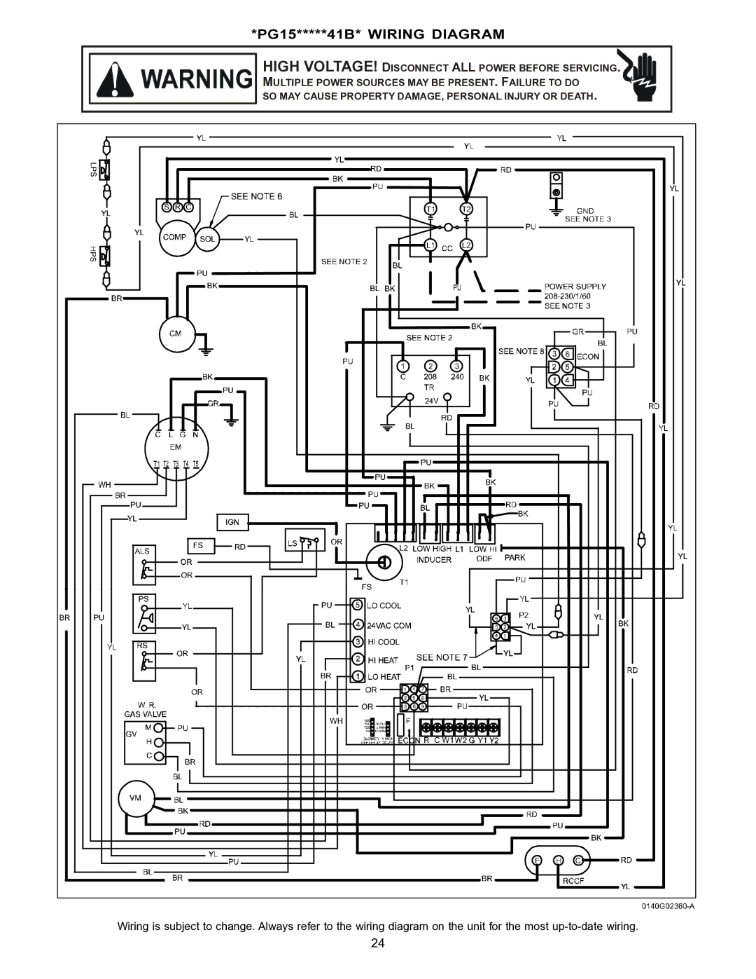 Goodman Mfg PG 15 specifications PG15*****41B* Wiring Diagram 