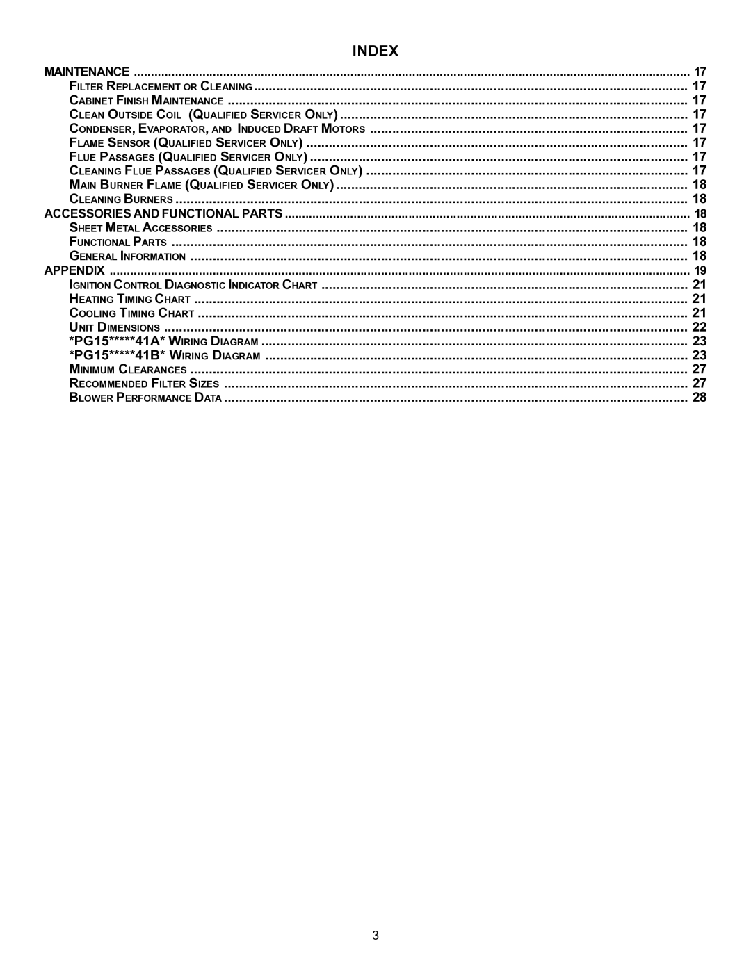 Goodman Mfg PG 15 specifications Index 