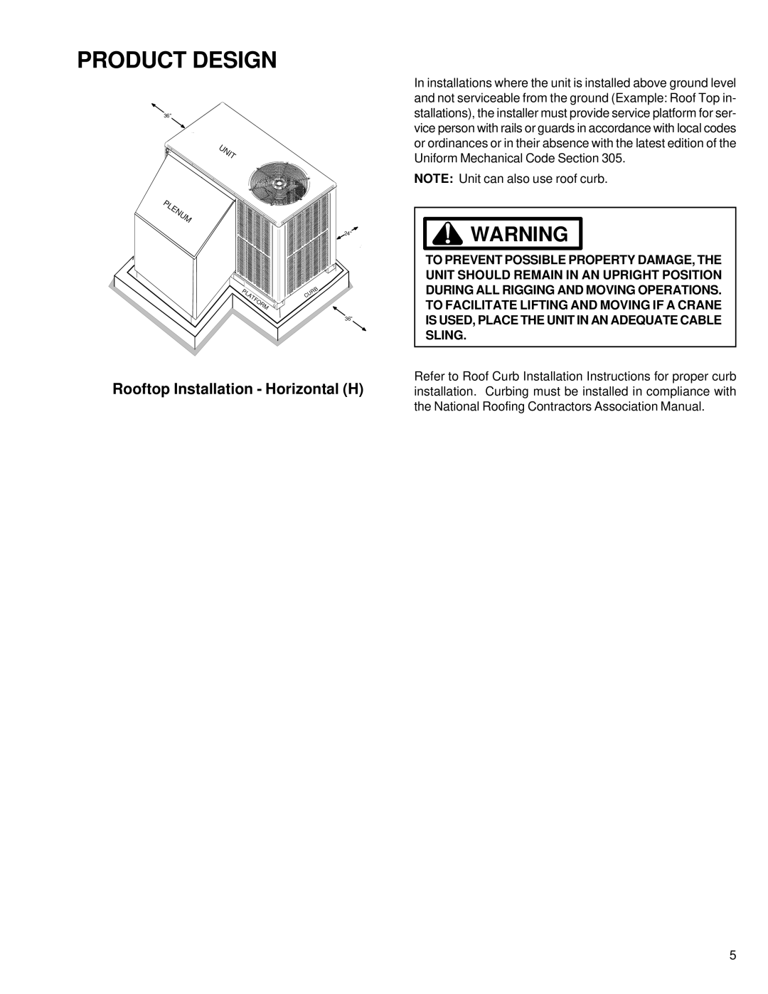 Goodman Mfg R-410A service manual Rooftop Installation Horizontal H 