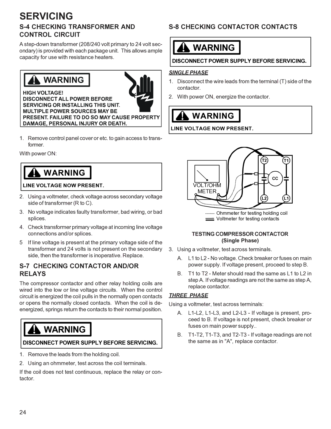 Goodman Mfg R-410A Checking Transformer and Control Circuit, Checking Contactor Contacts, Checking Contactor AND/OR Relays 